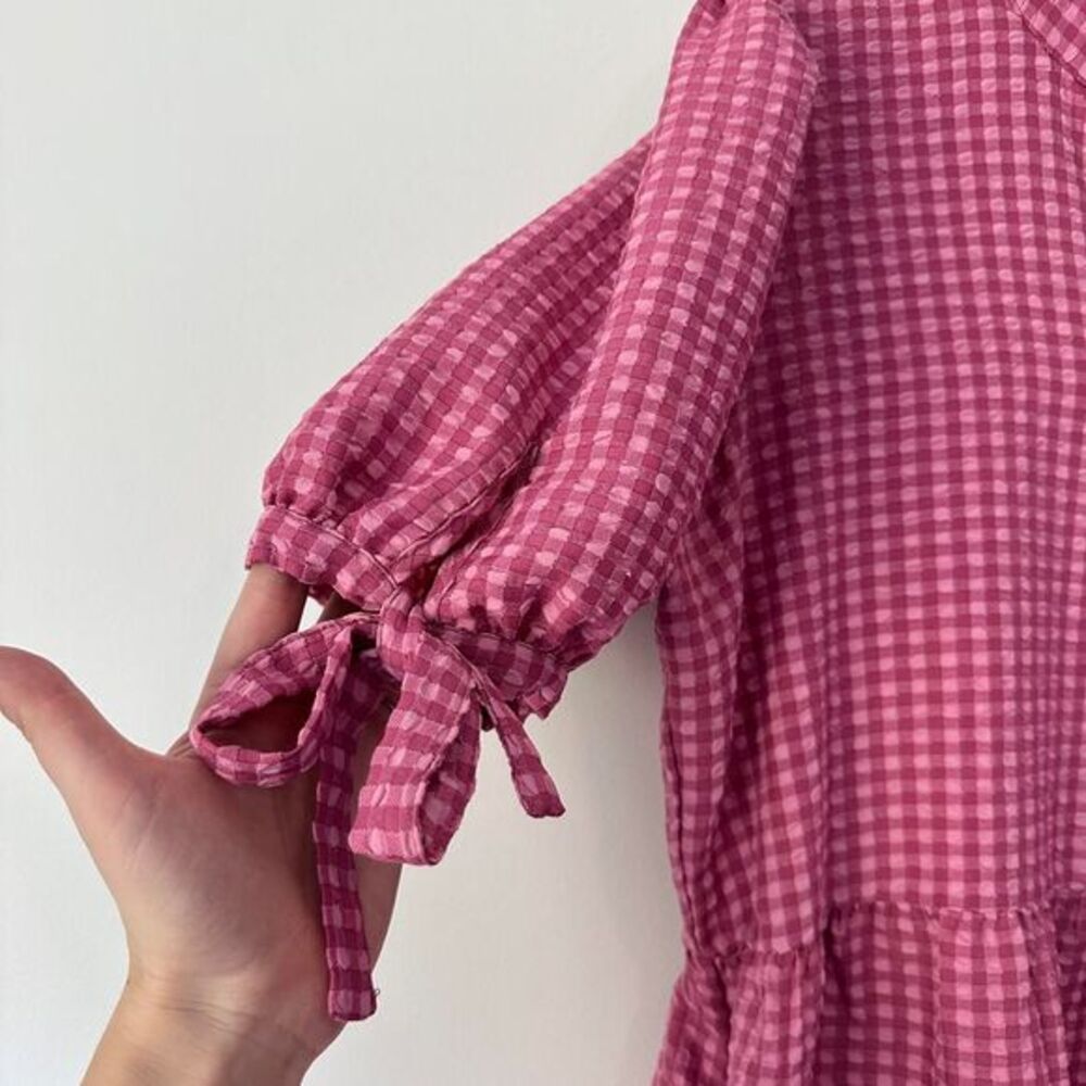 Kate & Sam Pink Gingham Tiered Midi Dress - Picture 2 of 7
